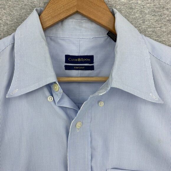 Club Room Shirt Mens 16.5 Blue Striped Button Up Long Sleeve Pinpoint Collared - Picture 7 of 12